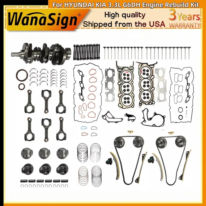 Wanasignauto engine rebuild kit with crankshaft, timing components and gaskets